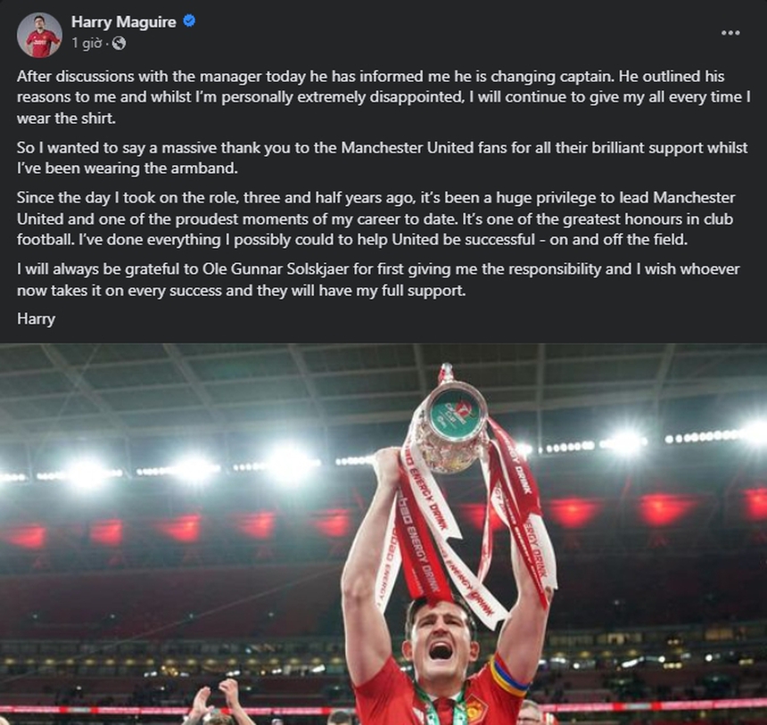 Maguire bị tước băng đội trưởng MU, gửi tâm thư tri ân Solskjaer gây xúc động - Ảnh 2.