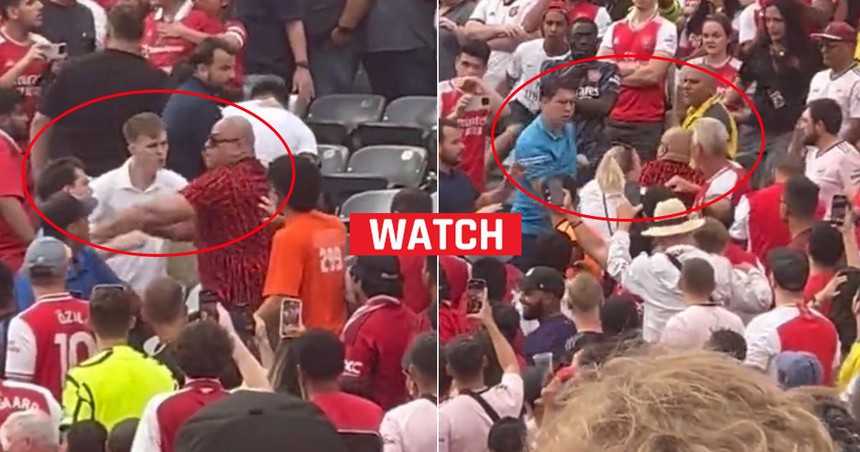 Hai CĐV Arsenal ẩu đả, gây náo loạn trong trận thua của 'Pháo thủ' trước MU - Ảnh 4.