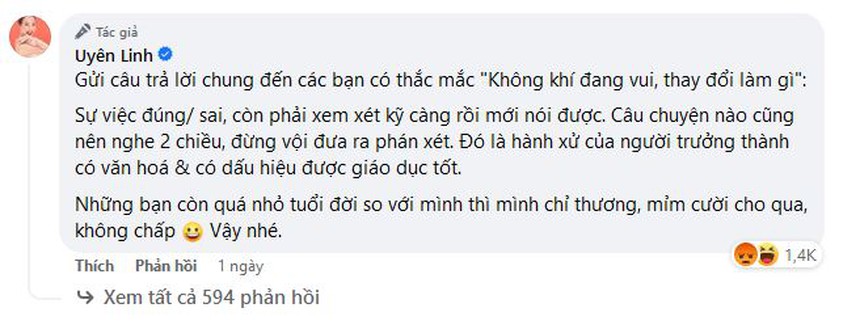 Uyên Linh giải thích về phát ngôn gây tranh cãi: 'Bông đùa một câu cho nhẹ nhõm...' - Ảnh 2.