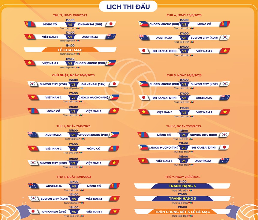 Lịch thi đấu và truyền trực tiếp VTV Cup 2023 Lịch thi đấu và truyền trực tiếp VTV Cup 2023