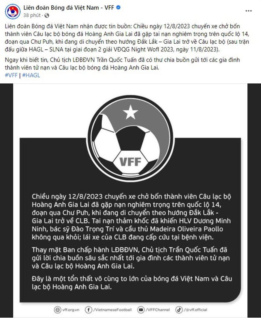 VFF, HLV Park và nhiều người nổi tiếng gửi lời chia buồn tới HAGL sau vụ tai nạn thương tâm - Ảnh 3.