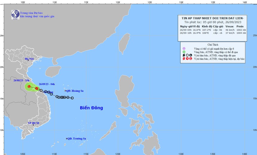 Áp thấp nhiệt đới trên đất liền từ Quảng Trị đến Thừa Thiên - Huế - Ảnh 1.