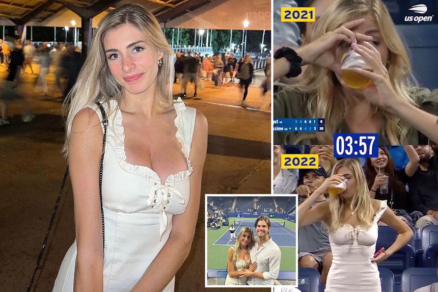 Bóng hồng gây sốt khi uống bia trên khán đài US Open - Ảnh 2.