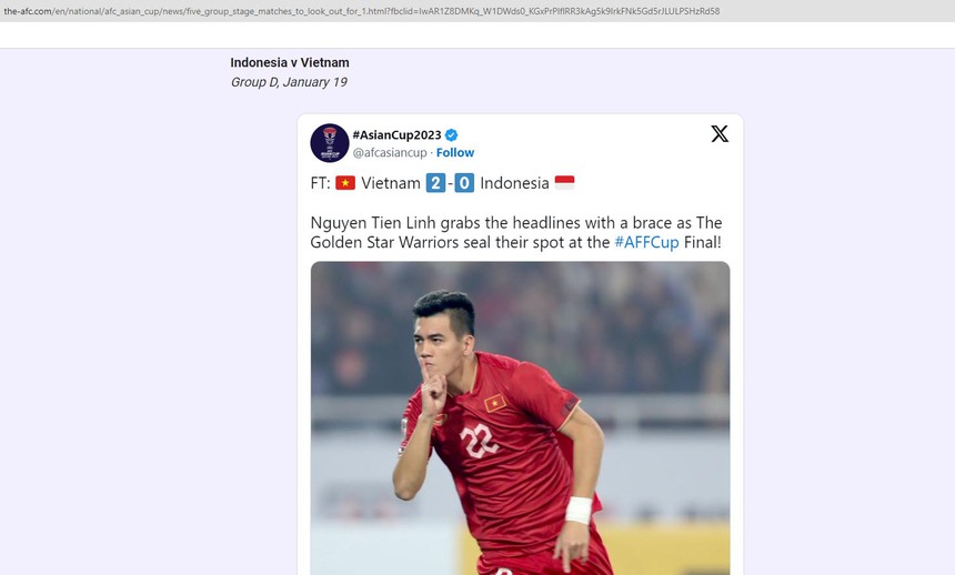 Việt Nam vs Indonesia lọt top 5 trận đáng xem nhất vòng bảng Asian Cup 2023 - Ảnh 3.