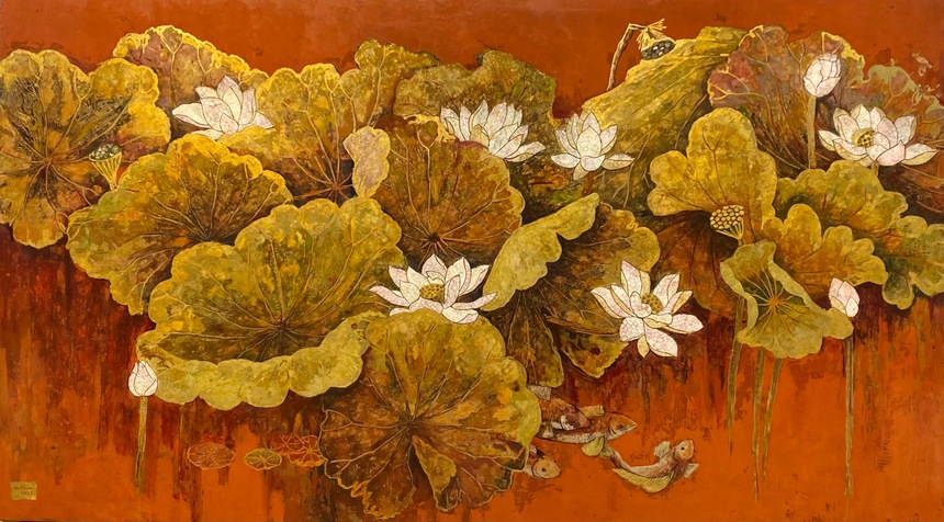 Vẻ đẹp vượt thời gian và không gian của sen trong tranh Đỗ Đức Khải - Ảnh 4. Vẻ đẹp vượt thời gian và không gian của sen trong tranh Đỗ Đức Khải - Ảnh 4.