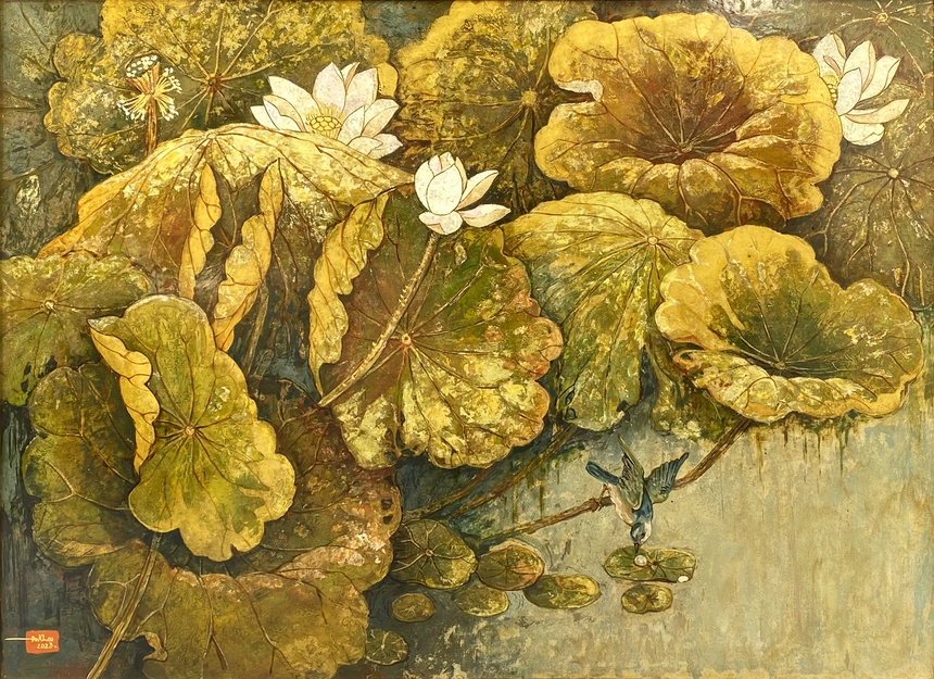 Vẻ đẹp vượt thời gian và không gian của sen trong tranh Đỗ Đức Khải - Ảnh 2. Vẻ đẹp vượt thời gian và không gian của sen trong tranh Đỗ Đức Khải - Ảnh 2.