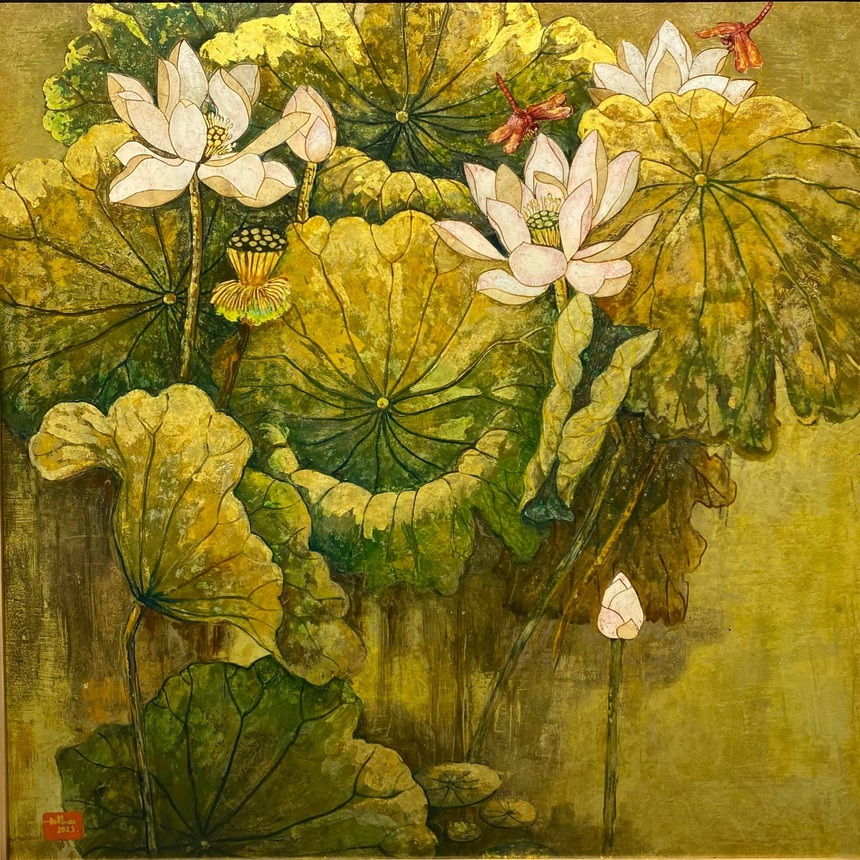 Vẻ đẹp vượt thời gian và không gian của sen trong tranh Đỗ Đức Khải - Ảnh 6. Vẻ đẹp vượt thời gian và không gian của sen trong tranh Đỗ Đức Khải - Ảnh 6.