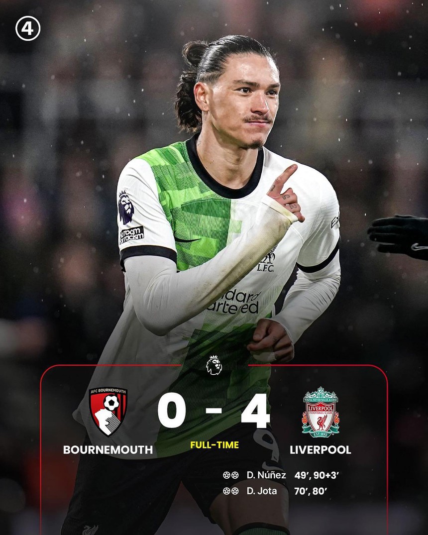 Ghi bàn giúp Liverpool thắng đậm và dẫn đầu Ngoại hạng Anh, Nunez lập cột mốc khó tin về bàn thắng và kiến tạo - Ảnh 4. Ghi bàn giúp Liverpool thắng đậm và dẫn đầu Ngoại hạng Anh, Nunez lập cột mốc khó tin về bàn thắng và kiến tạo - Ảnh 4.