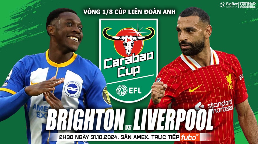 Nhận định, soi tỷ lệ Brighton vs Liverpool (2h30, 31/10), Cúp Liên đoàn Anh - Ảnh 1. Nhận định, soi tỷ lệ Brighton vs Liverpool (2h30, 31/10), Cúp Liên đoàn Anh - Ảnh 1.