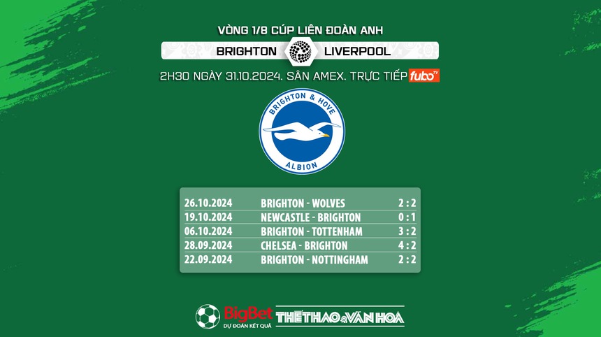 Nhận định, soi tỷ lệ Brighton vs Liverpool (2h30, 31/10), Cúp Liên đoàn Anh - Ảnh 8. Nhận định, soi tỷ lệ Brighton vs Liverpool (2h30, 31/10), Cúp Liên đoàn Anh - Ảnh 8.