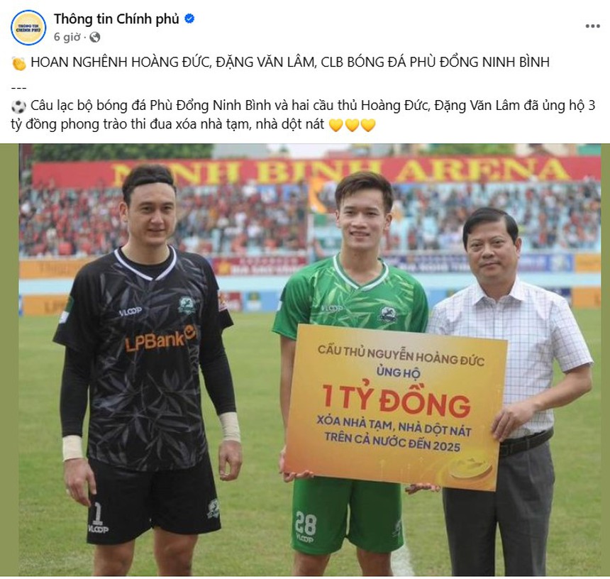 Tin nóng thể thao tối 10/11: Hoàng Đức và Văn Lâm được vinh danh vì làm từ thiện; sao trẻ Việt Nam ghi bàn ở Nhật  - Ảnh 1.