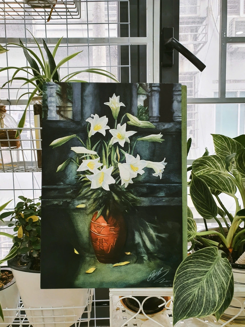 Hà Nội đầy sắc màu qua loạt tranh trưng bày tại triển lãm "Tôi vẽ Hà Nội" - Ảnh 12. Hà Nội đầy sắc màu qua loạt tranh trưng bày tại triển lãm "Tôi vẽ Hà Nội" - Ảnh 12.