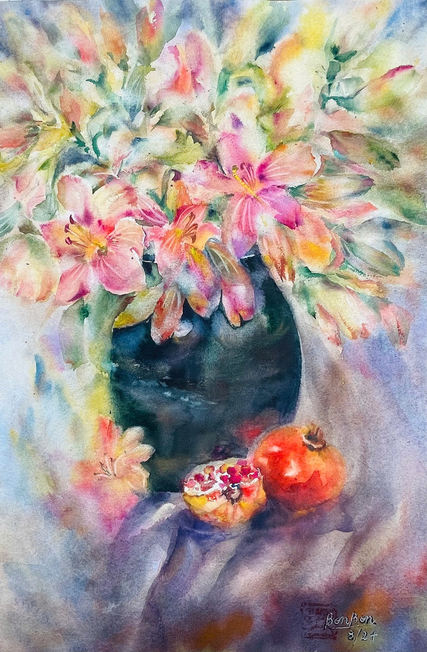 Hà Nội đầy sắc màu qua loạt tranh trưng bày tại triển lãm "Tôi vẽ Hà Nội" - Ảnh 11. Hà Nội đầy sắc màu qua loạt tranh trưng bày tại triển lãm "Tôi vẽ Hà Nội" - Ảnh 11.