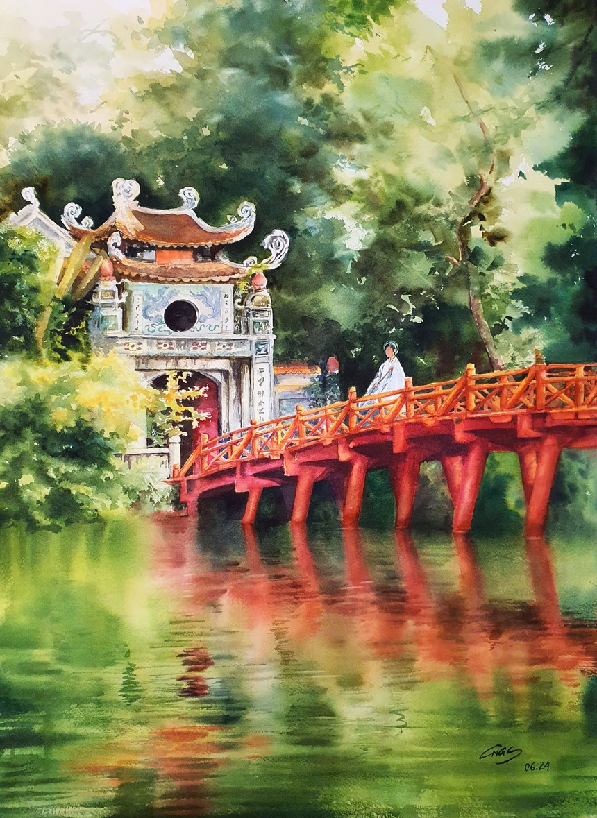 Hà Nội đầy sắc màu qua loạt tranh trưng bày tại triển lãm "Tôi vẽ Hà Nội" - Ảnh 4. Hà Nội đầy sắc màu qua loạt tranh trưng bày tại triển lãm "Tôi vẽ Hà Nội" - Ảnh 4.