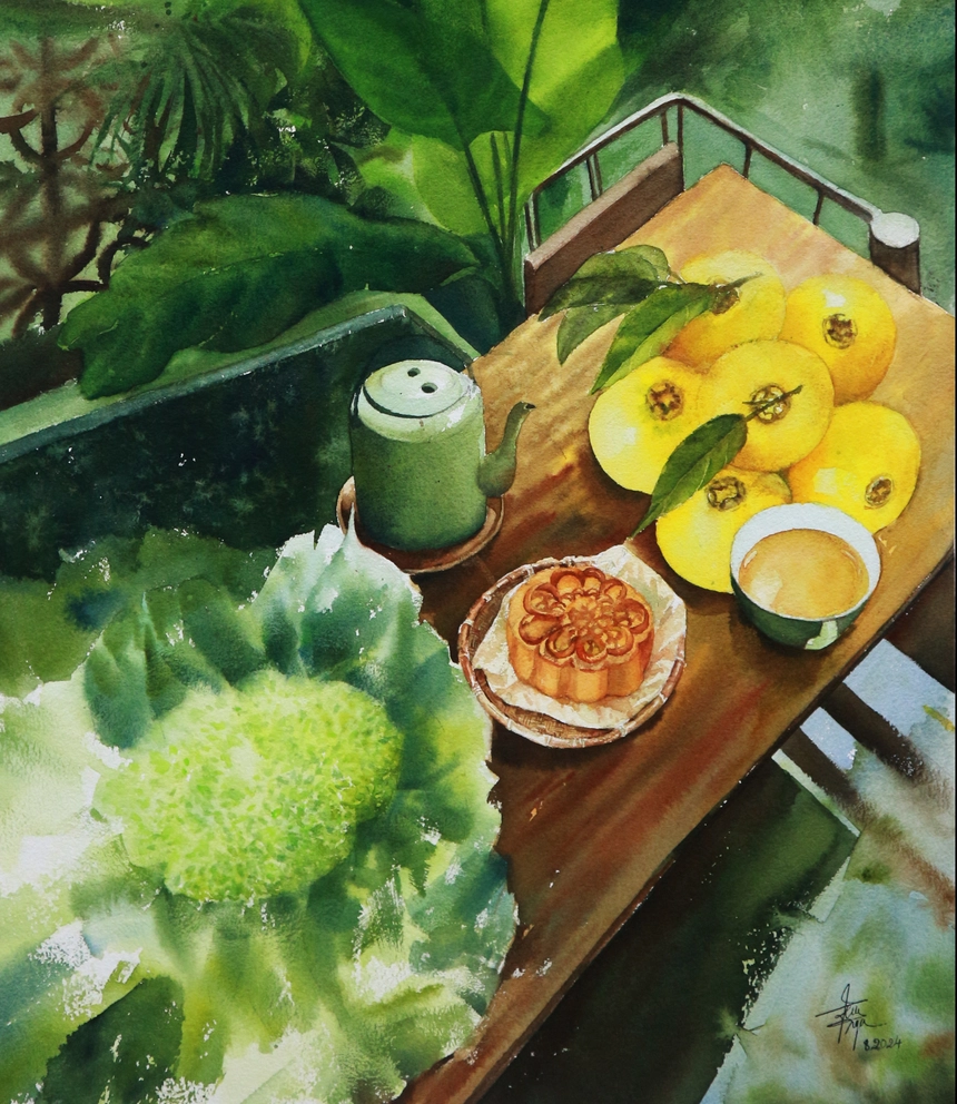 Hà Nội đầy sắc màu qua loạt tranh trưng bày tại triển lãm "Tôi vẽ Hà Nội" - Ảnh 6. Hà Nội đầy sắc màu qua loạt tranh trưng bày tại triển lãm "Tôi vẽ Hà Nội" - Ảnh 6.