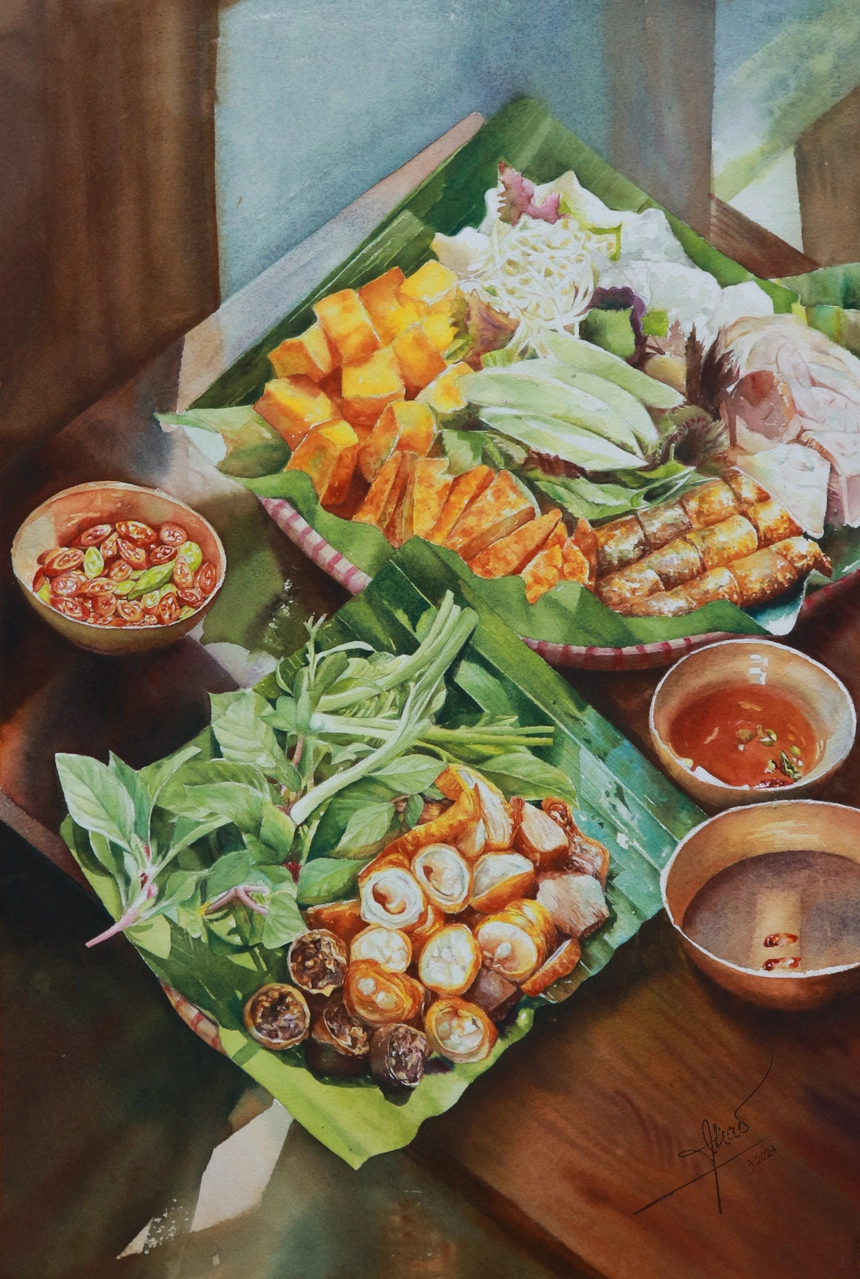 Hà Nội đầy sắc màu qua loạt tranh trưng bày tại triển lãm "Tôi vẽ Hà Nội" - Ảnh 7. Hà Nội đầy sắc màu qua loạt tranh trưng bày tại triển lãm "Tôi vẽ Hà Nội" - Ảnh 7.