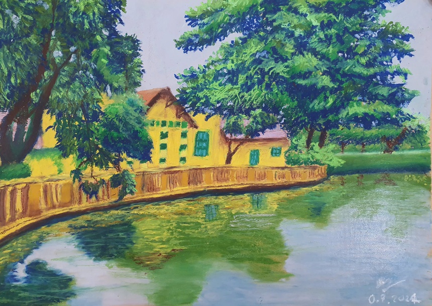 Hà Nội đầy sắc màu qua loạt tranh trưng bày tại triển lãm "Tôi vẽ Hà Nội" - Ảnh 10. Hà Nội đầy sắc màu qua loạt tranh trưng bày tại triển lãm "Tôi vẽ Hà Nội" - Ảnh 10.