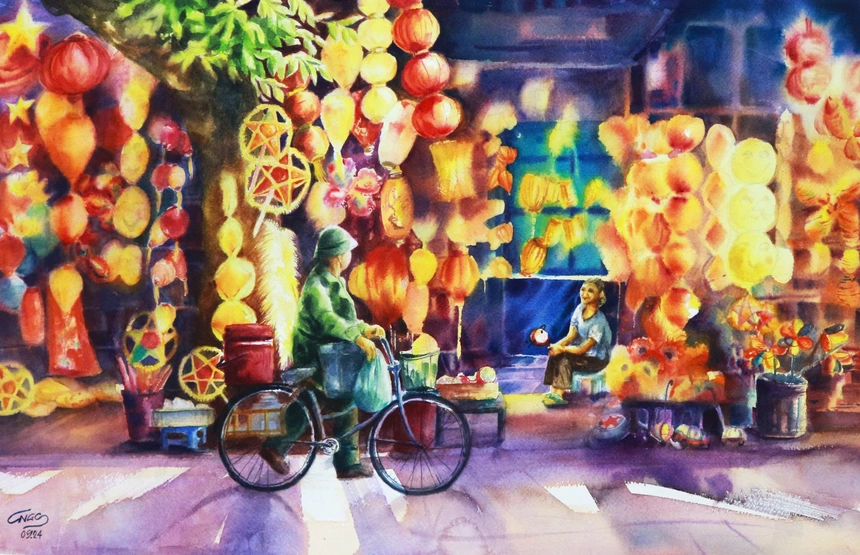 Hà Nội đầy sắc màu qua loạt tranh trưng bày tại triển lãm "Tôi vẽ Hà Nội" - Ảnh 5. Hà Nội đầy sắc màu qua loạt tranh trưng bày tại triển lãm "Tôi vẽ Hà Nội" - Ảnh 5.