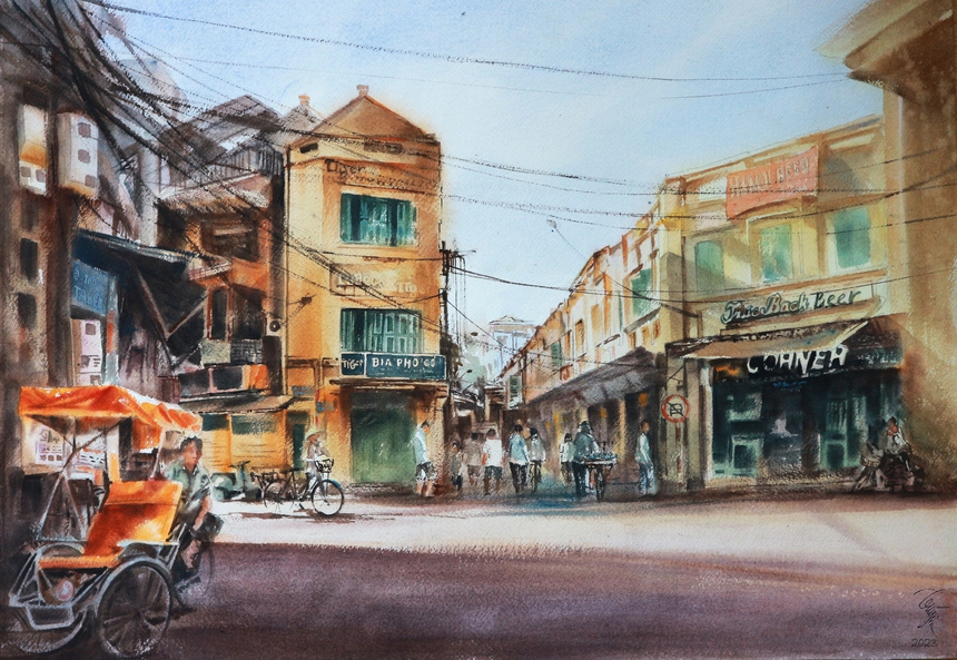 Hà Nội đầy sắc màu qua loạt tranh trưng bày tại triển lãm "Tôi vẽ Hà Nội" - Ảnh 16. Hà Nội đầy sắc màu qua loạt tranh trưng bày tại triển lãm "Tôi vẽ Hà Nội" - Ảnh 16.