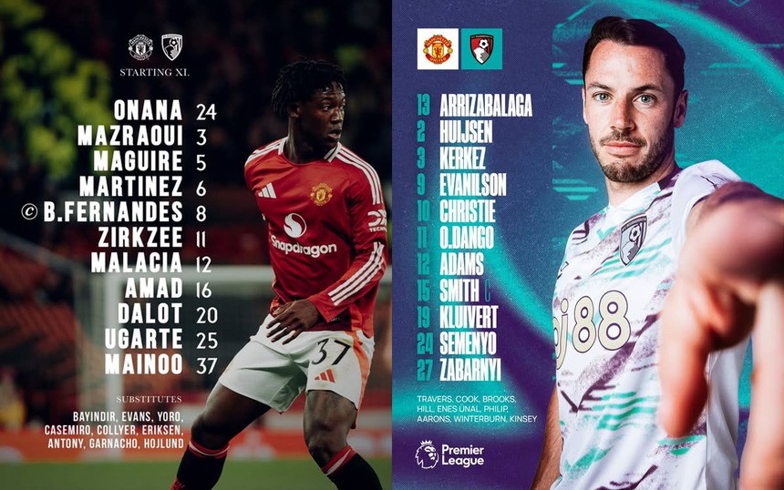 TRỰC TIẾP bóng đá MU vs Bournemouth 21h hôm nay: Rashford không có tên, Zirkzee đá chính - Ảnh 3. Trực tiếp bóng đá MU vs Bournemouth