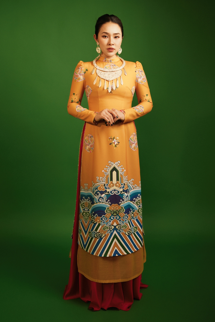 Ca sĩ Bảo Trâm hoá "nàng thơ" của Cao Minh Tiến, diện áo dài Tết lấy cảm hứng từ áo Nhật Bình - Ảnh 3.