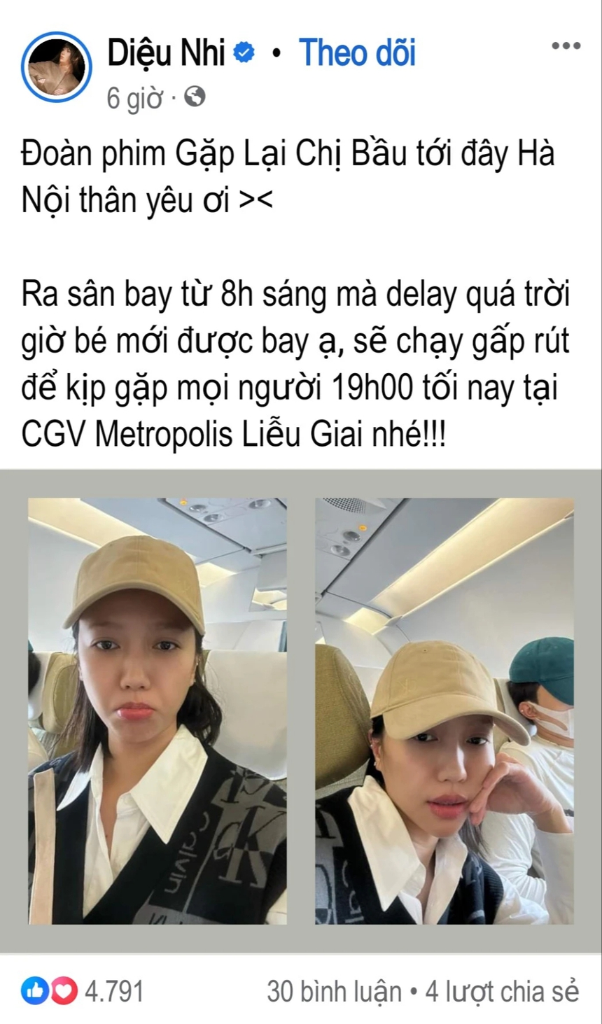 Diệu Nhi, Anh Tú... kể hành trình 12 tiếng bay ra Hà Nội ra mắt phim 'Gặp lại chị bầu' - Ảnh 5.