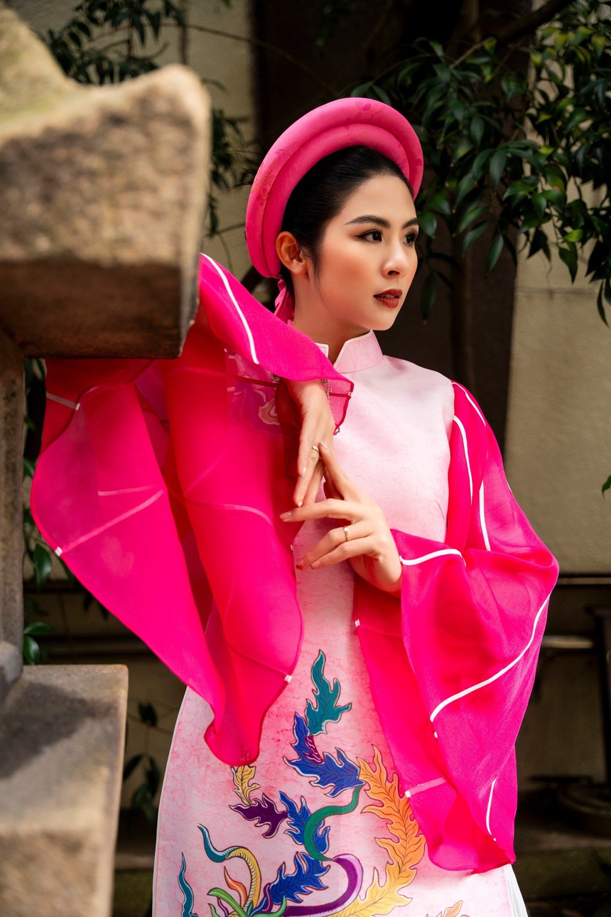 Hoa hậu Ngọc Hân chụp ảnh áo dài dưới thời tiết 2 độ C ở Nhật Bản - Ảnh 4.