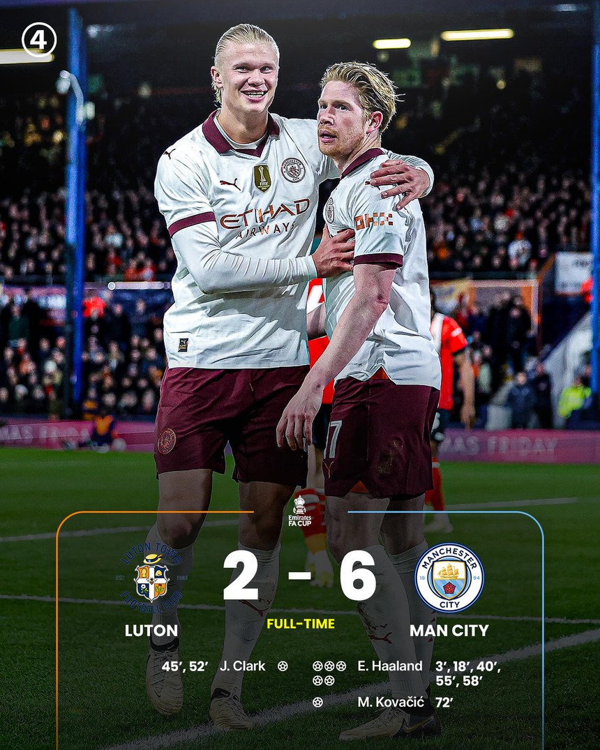 Kết quả bóng đá FA Cup: Ghi 5 bàn, Haaland lập thống kê chưa từng có khi giúp Man City thắng với tỉ số set tennis - Ảnh 3. Kết quả bóng đá FA Cup: Ghi 5 bàn, Haaland lập thống kê chưa từng có khi giúp Man City thắng với tỉ số set tennis - Ảnh 3.