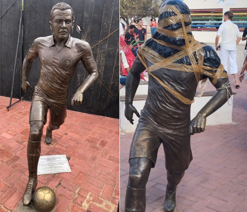 Choáng với cách cổ động viên Brazil phá hoại bức tượng Dani Alves - Ảnh 2. Choáng với cách cổ động viên Brazil phá hoại bức tượng Dani Alves - Ảnh 2.