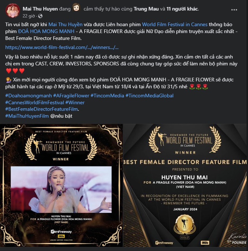 Mai Thu Huyền thắng giải Nữ đạo diễn phim truyện xuất sắc nhất tại LHP quốc tế - Ảnh 2.