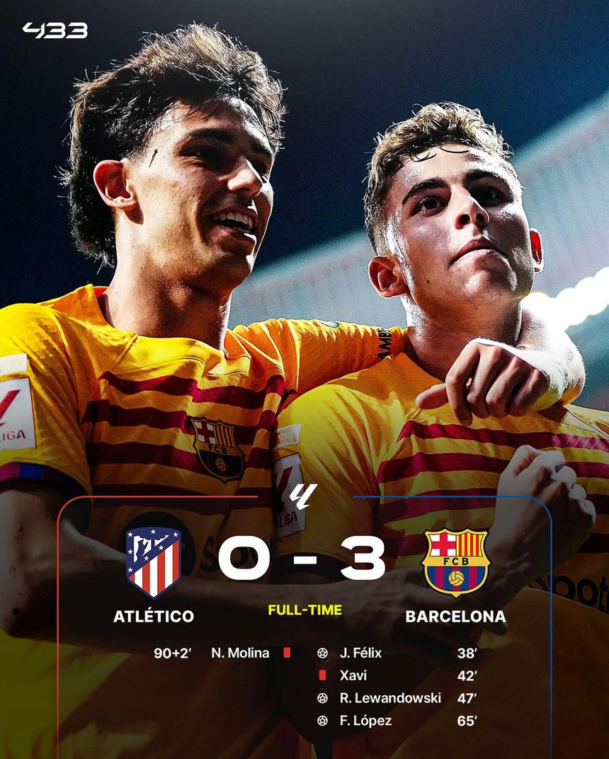 HLV Xavi bị đuổi, Barcelona vẫn thắng 3-0 trên sân Atletico Madrid nhờ sự tỏa sáng của Lewandowski - Ảnh 5. HLV Xavi bị đuổi, Barcelona vẫn thắng 3-0 trên sân Atletico Madrid nhờ sự tỏa sáng của Lewandowski - Ảnh 5.
