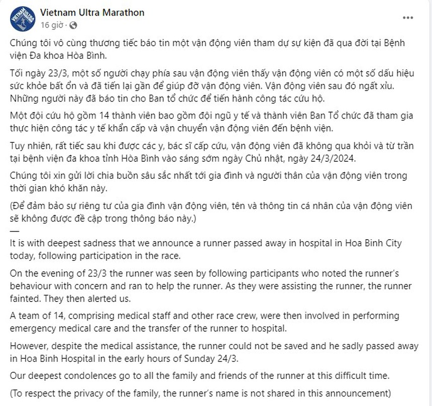 VĐV Việt Nam tử vong khi tham gia giải Vietnam Ultra Marathon - Ảnh 3.