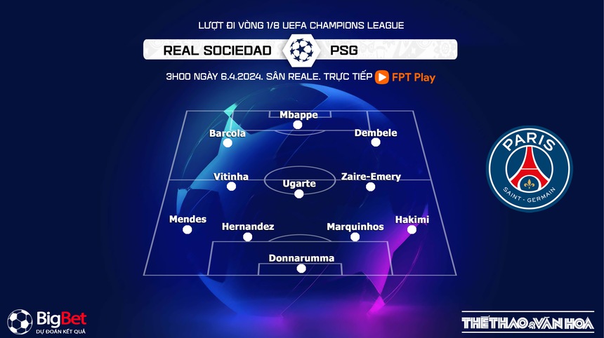 Nhận định Real Sociedad vs PSG (3h00, 6/3), Champions League vòng 1/8 lượt về - Ảnh 3. Nhận định Real Sociedad vs PSG (3h00, 6/3), Champions League vòng 1/8 lượt về - Ảnh 3.
