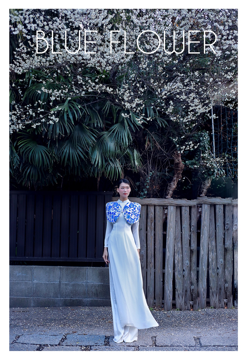 NTK Chế Quyết Tiến mang BST "Trúc Thanh" với hoa lam Bát Tràng sang Nhật - Ảnh 2.