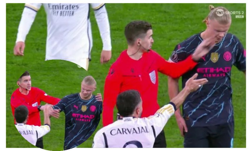 Erling Haaland lại ‘tàng hình’ một cách khó tin trước Real, bị trọng tài gạt tay vào mặt - Ảnh 3.
