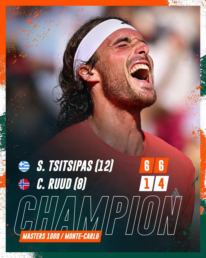 Đánh bại Casper Ruud, Tsitsipas lần thứ 3 vô địch Monte Carlo Master - Ảnh 2. Đánh bại Casper Ruud, Tsitsipas lần thứ 3 vô địch Monte Carlo Master - Ảnh 2.