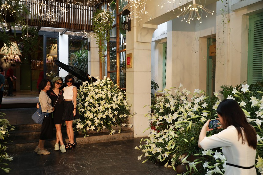 "Con đường hoa loa kèn" lãng mạn thu hút thực khách ở Hà Nội - Ảnh 10.