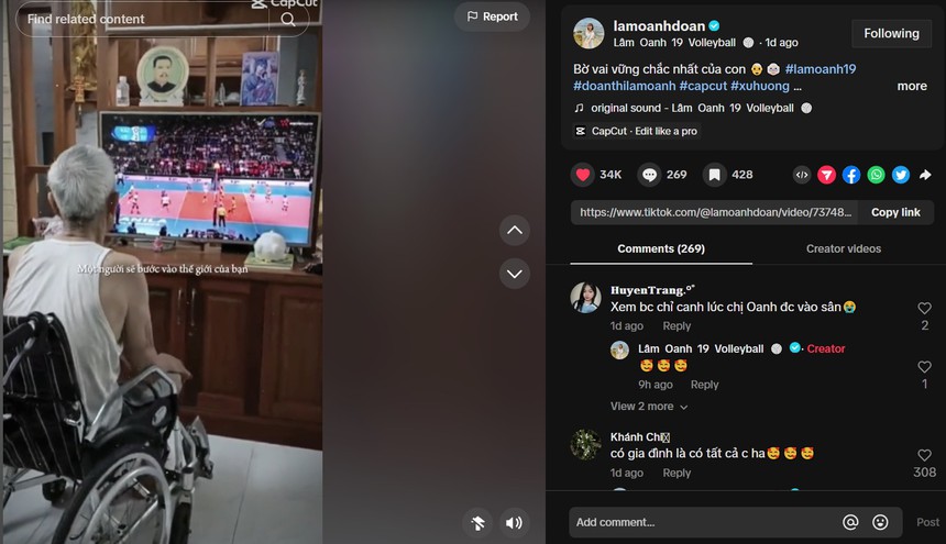 Ông của ngôi sao bóng chuyền Việt Nam ngồi xe lăn cổ vũ cho thầy trò HLV Tuấn Kiệt, vỡ òa khi cháu gái làm nên lịch sử - Ảnh 2.