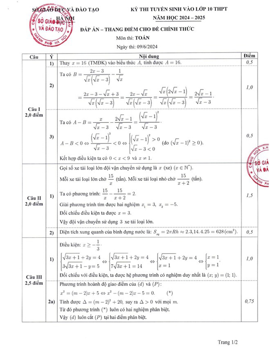 Công bố đáp án chính thức các môn thi vào lớp 10 công lập Hà Nội - Ảnh 2.
