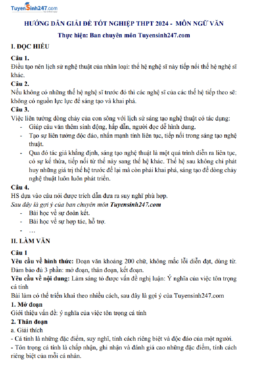 Đáp án môn Văn đề thi tốt nghiệp THPT năm 2024 - Ảnh 2.