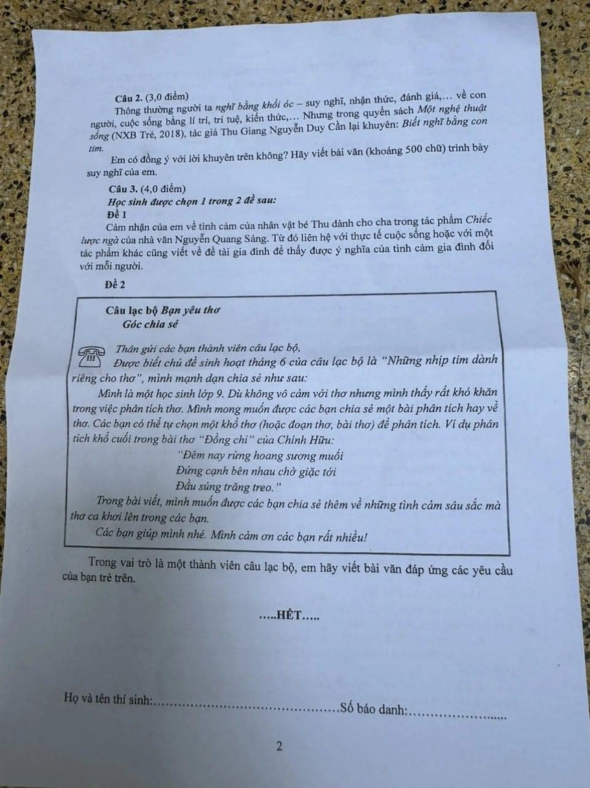 Gợi ý đáp án đề thi môn Văn kỳ thi tuyển sinh vào 10 TP.HCM năm 2024 - Ảnh 2. Gợi ý đáp án đề thi môn Văn kỳ thi tuyển sinh vào 10 TP.HCM năm 2024 - Ảnh 2.