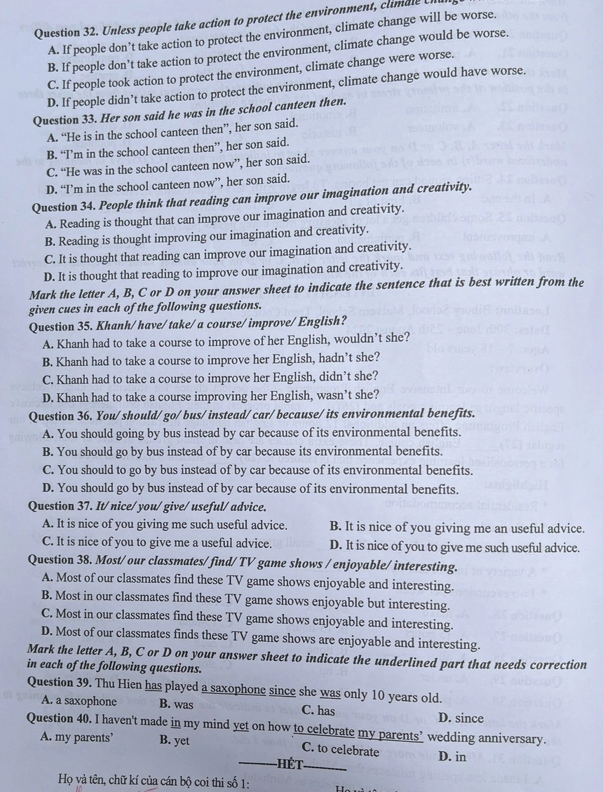 Đáp án đề thi tiếng Anh vào 10 Hà Nội năm 2024 - Ảnh 4.