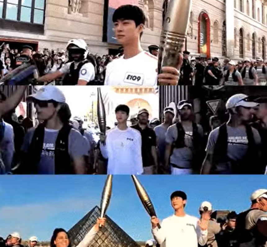 Jin BTS được 30 cảnh sát quốc gia Pháp hộ tống khi rước đuốc cho "Olympics Paris 2024" - Ảnh 7.