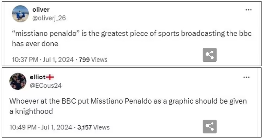 Chế giễu Ronaldo đá hỏng phạt đền trước Slovenia, đài nổi tiếng của Anh nhận cơn mưa 'gạch đá' - Ảnh 3. Chế giễu Ronaldo đá hỏng phạt đền trước Slovenia, đài nổi tiếng của Anh nhận cơn mưa 'gạch đá' - Ảnh 3.