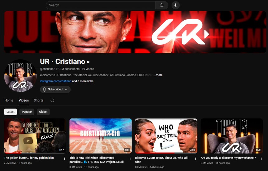 Kênh YouTube mới lập của Ronaldo bỏ xa kình địch Messi về có lượng suscribe, lộ số tiền sẽ kiếm được - Ảnh 2. Kênh YouTube mới lập của Ronaldo bỏ xa kình địch Messi về có lượng suscribe, lộ số tiền sẽ kiếm được - Ảnh 2.