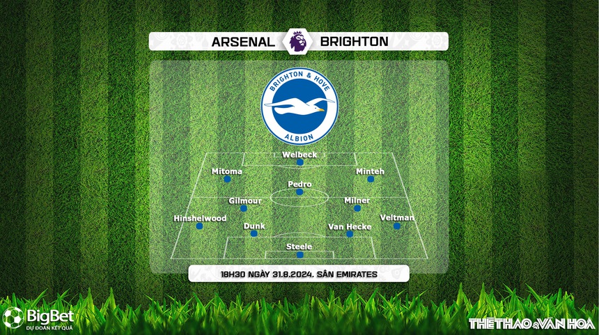 Nhận định, soi tỷ lệ Arsenal vs Brighton (18h30, 31/8), vòng 3 Ngoại hạng Anh - Ảnh 4. Nhận định, soi tỷ lệ Arsenal vs Brighton (18h30, 31/8), vòng 3 Ngoại hạng Anh - Ảnh 4.
