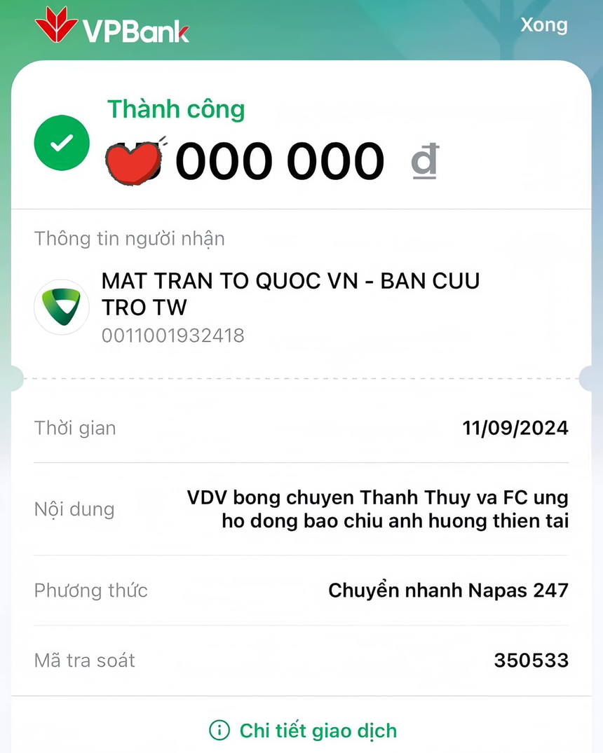 Thanh Thúy và fan ủng hộ đồng bào bị ảnh hưởng bởi cơn bão số 3