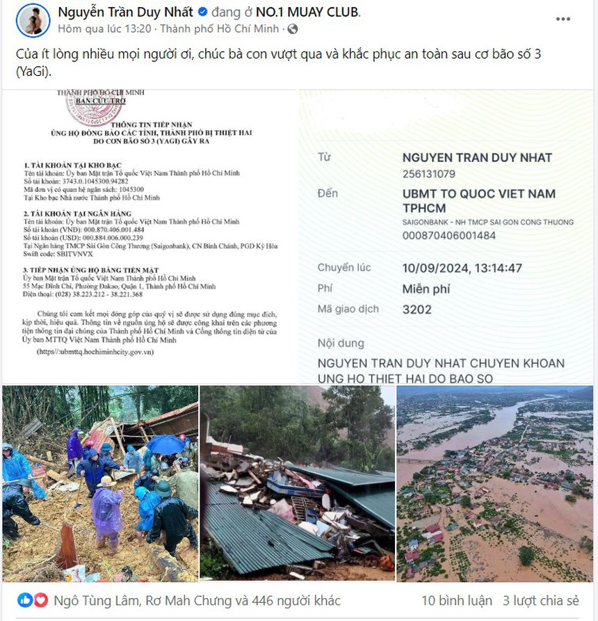 Nguyễn Trần Duy Nhất có hành động cao đẹp hướng về đồng bào bị ảnh hưởng bởi bão số 3 - Ảnh 1. Nguyễn Trần Duy Nhất có hành động cao đẹp hướng về đồng bào bị ảnh hưởng bởi bão số 3 - Ảnh 1.