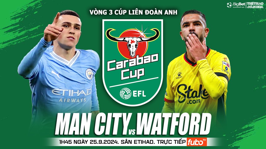 Nhận định, soi tỷ lệ Man City vs Watford (1h45, 25/9), vòng 3 Cúp Liên đoàn Anh - Ảnh 1. Nhận định, soi tỷ lệ Man City vs Watford (1h45, 25/9), vòng 3 Cúp Liên đoàn Anh - Ảnh 1.