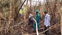 Dập tắt cháy rừng ở Di tích lịch sử Bàu Sen